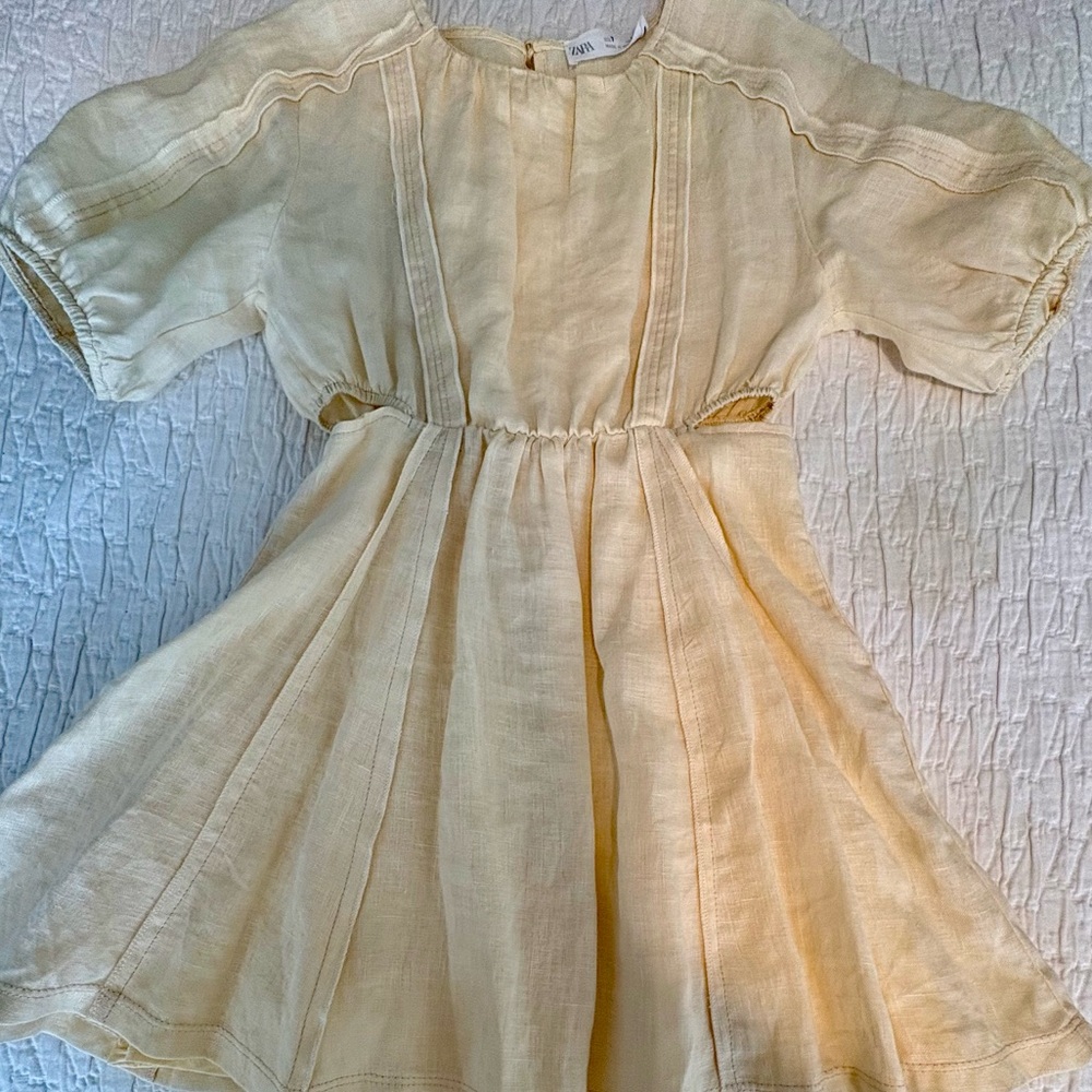 Zara Girls Cream Linen Cutout Sides Dress Size 7